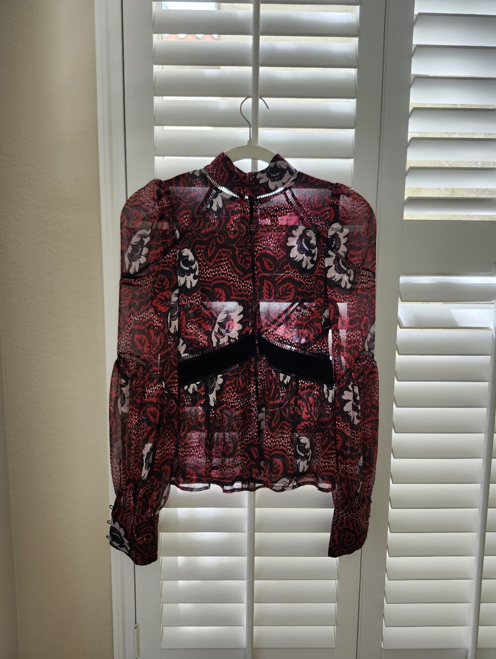 Ted Baker Red Paisley Sheer High-Neck Blouse